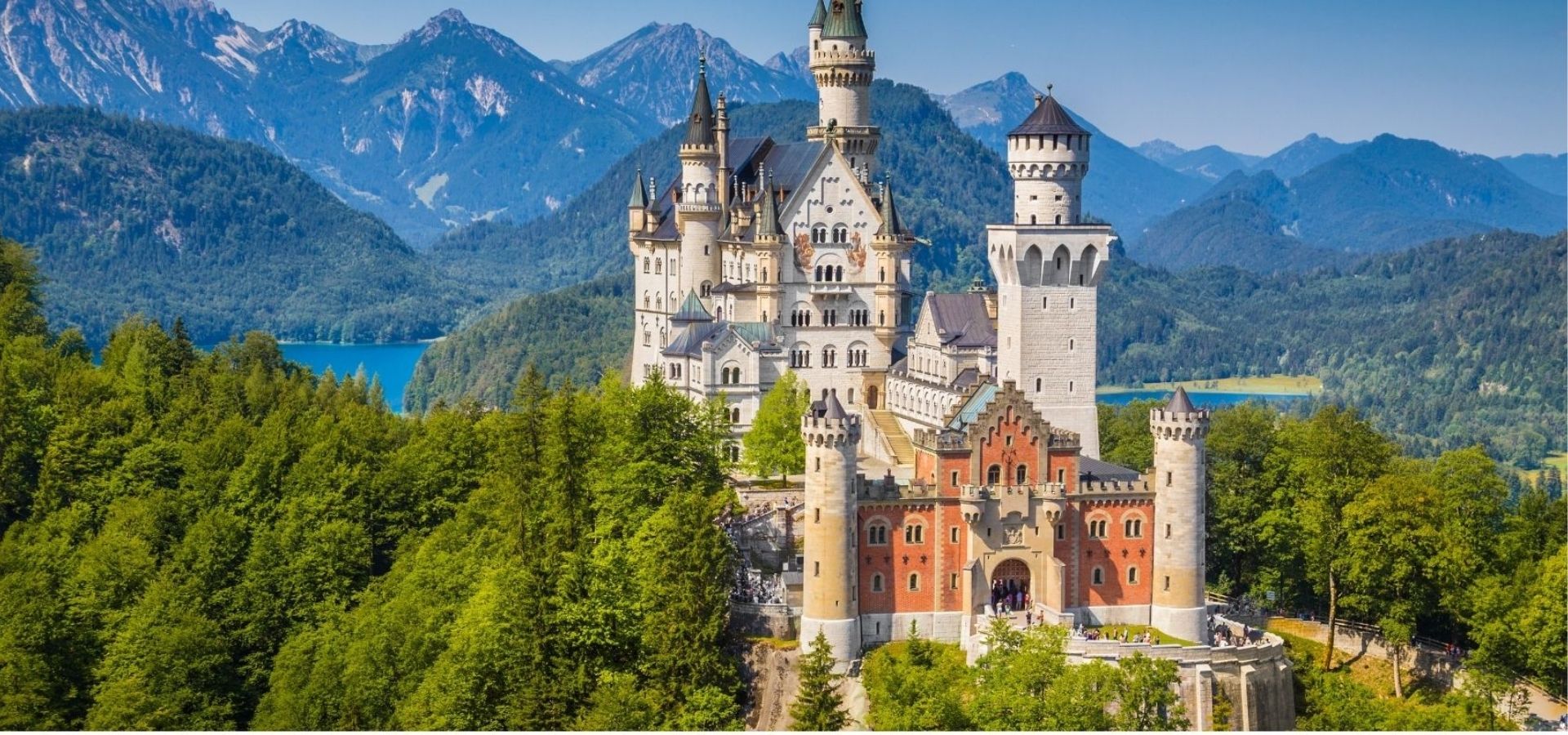 Neuschwanstein Castle surrounded by the Bavarian Alps, Germany